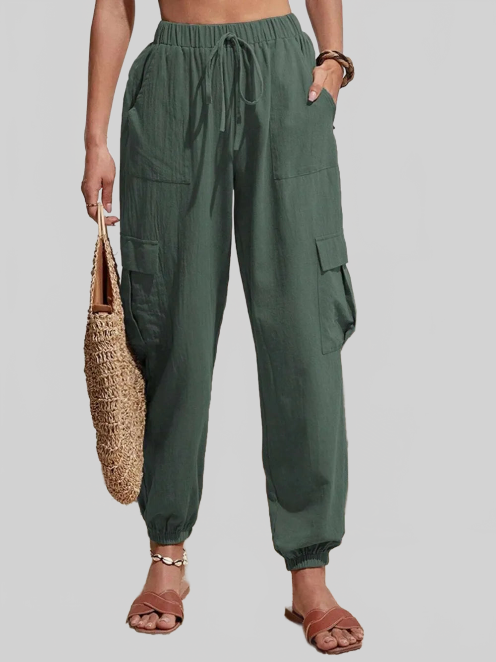 Drawstring Joggers with Cargo Pockets nicholesgifts
