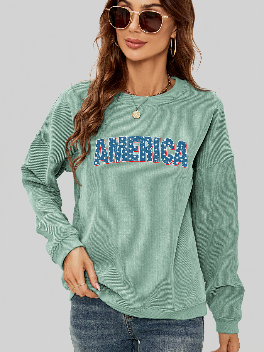 Women American Graphic Dropped Shoulder Sweatshirt nicholesgifts