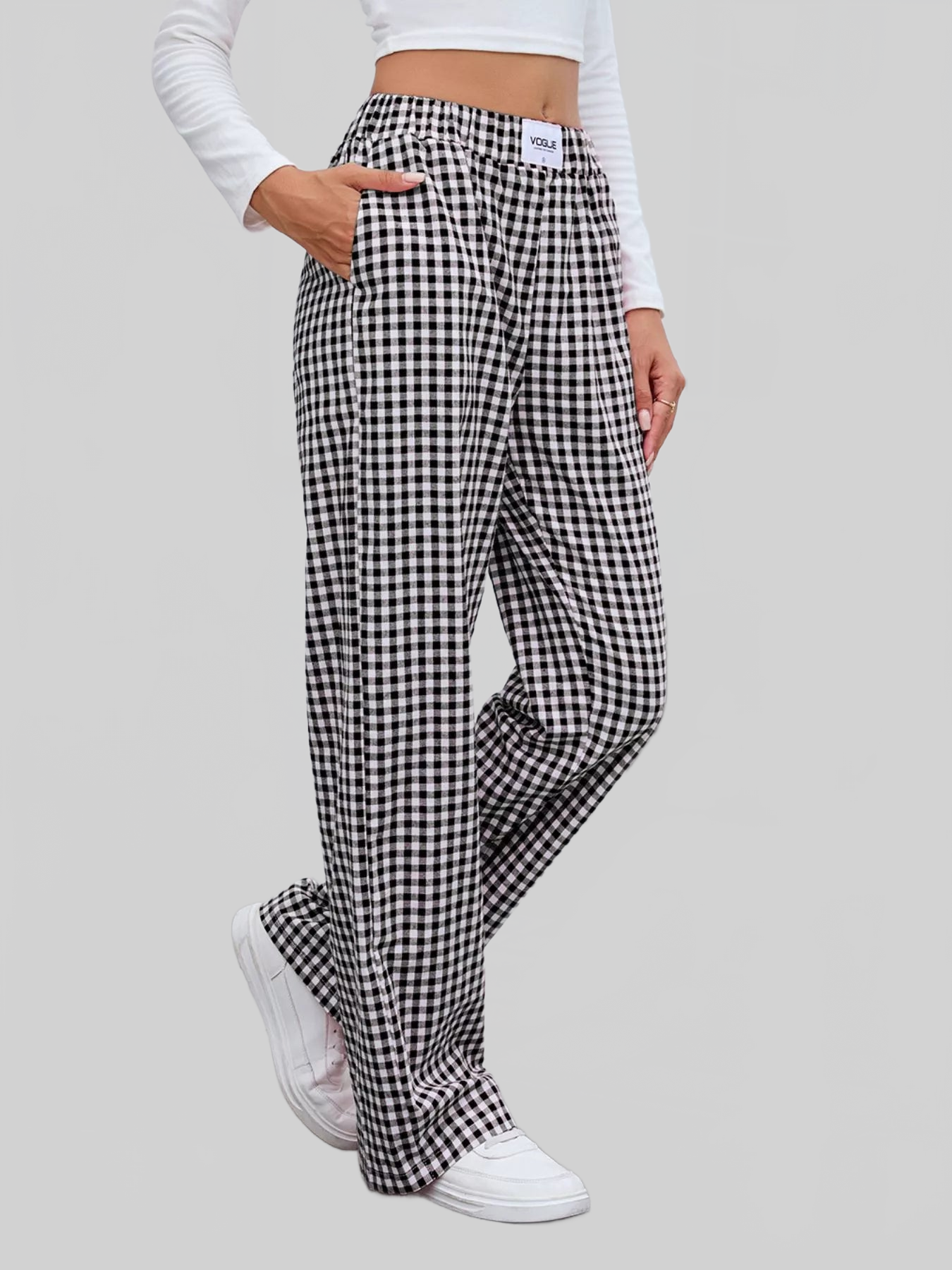 Women Plaid Wide Leg Casual Pants nicholesgifts
