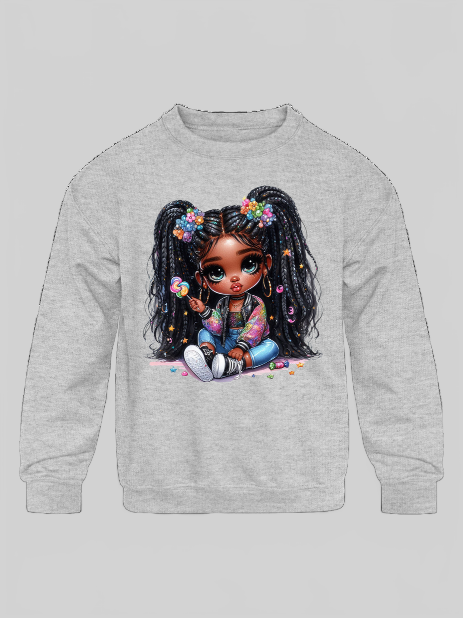 African American Toddler Girls Lollipop Girl Long Sleeve Crewneck Sweatshirt nicholesgifts