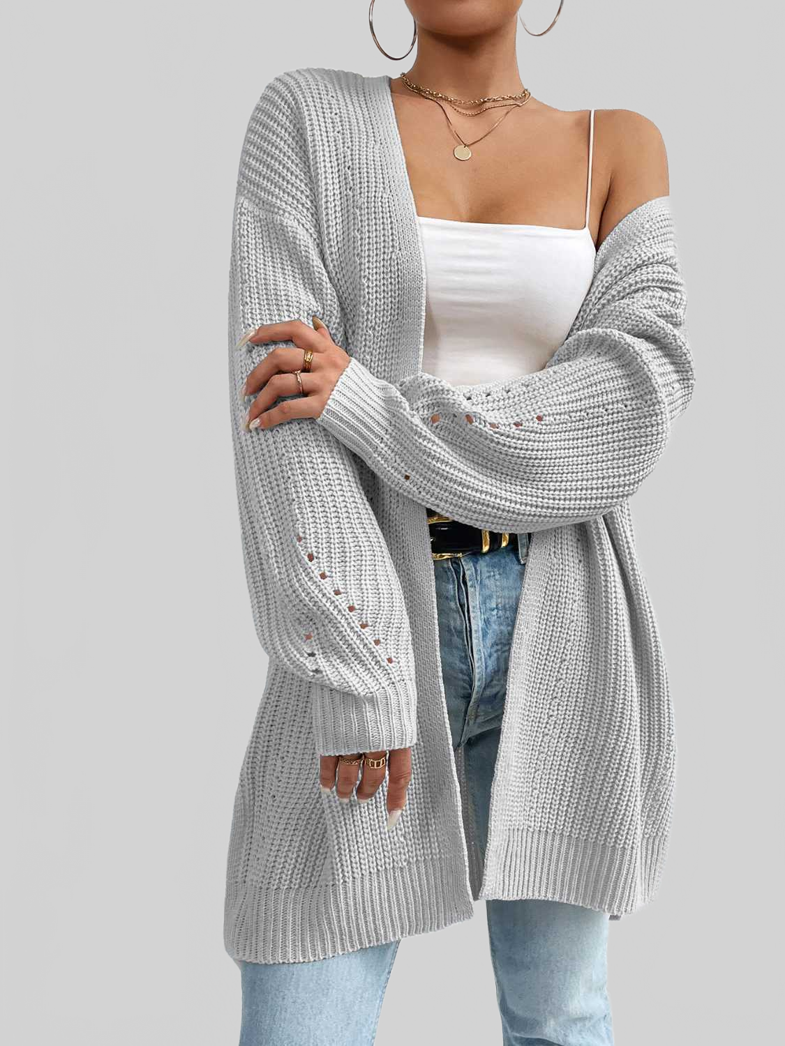 Open Front Dropped Shoulder Slit Cardigan nicholesgifts