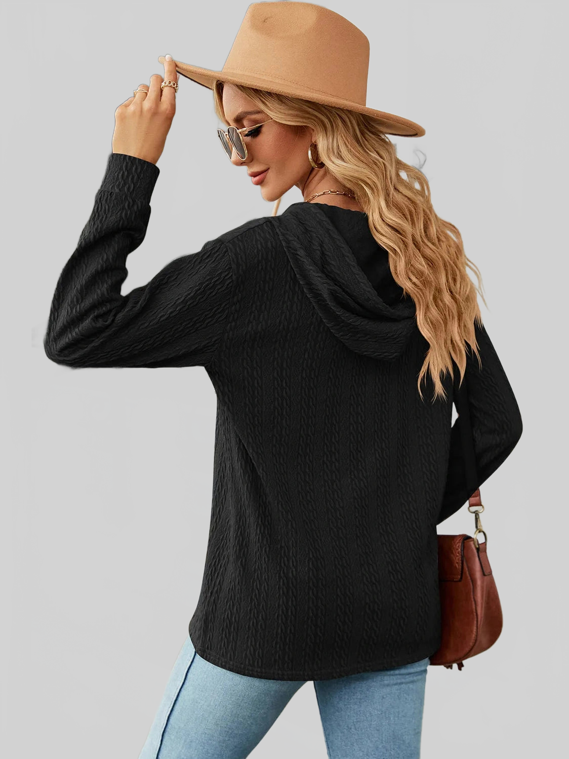 Drawstring Half Button Long Sleeve Hoodie nicholesgifts