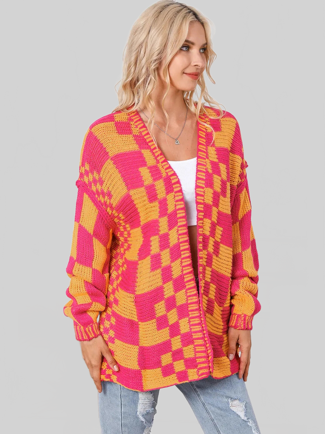 Women Contrast Exposed Seam Open Front Cardigan nicholesgifts