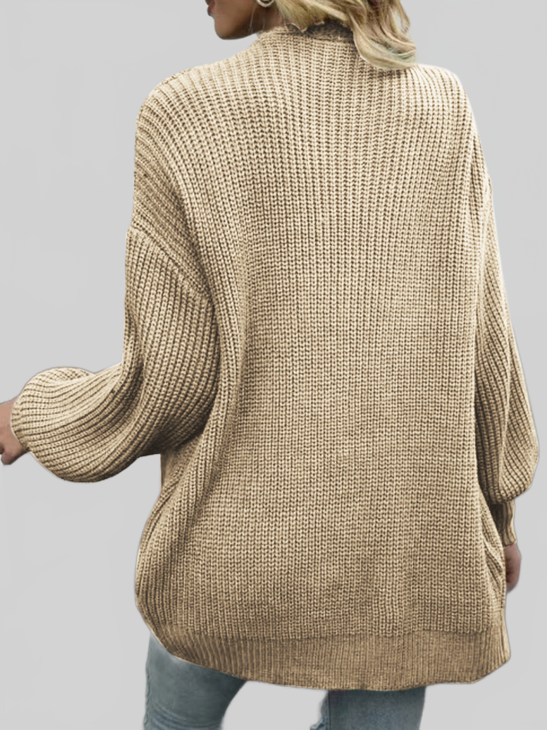 Drop Shoulder Balloon Sleeve Cardigan nicholesgifts