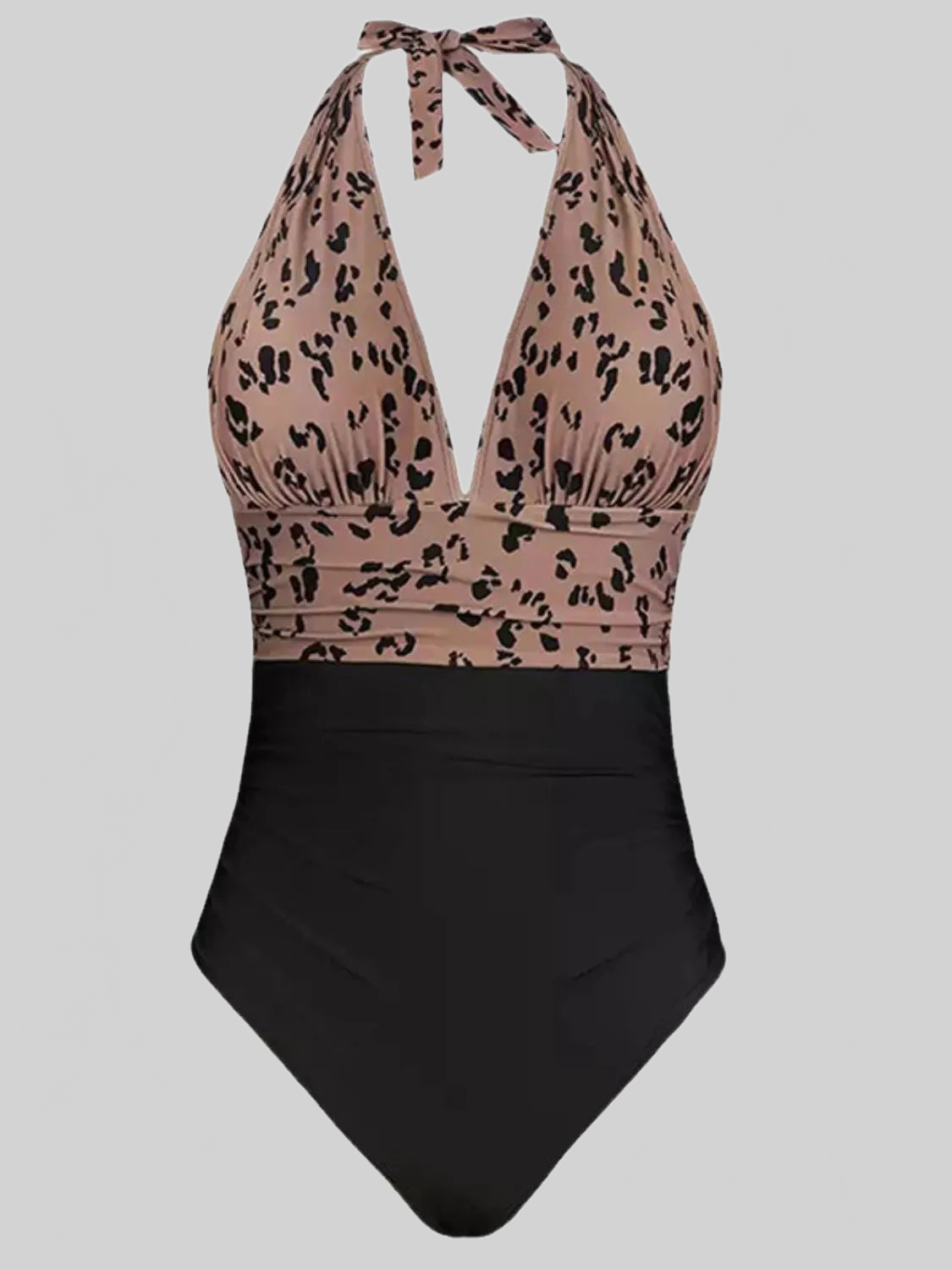 Women Full Size Leopard Halter Neck One-Piece Swimwear Plus Size nicholesgifts