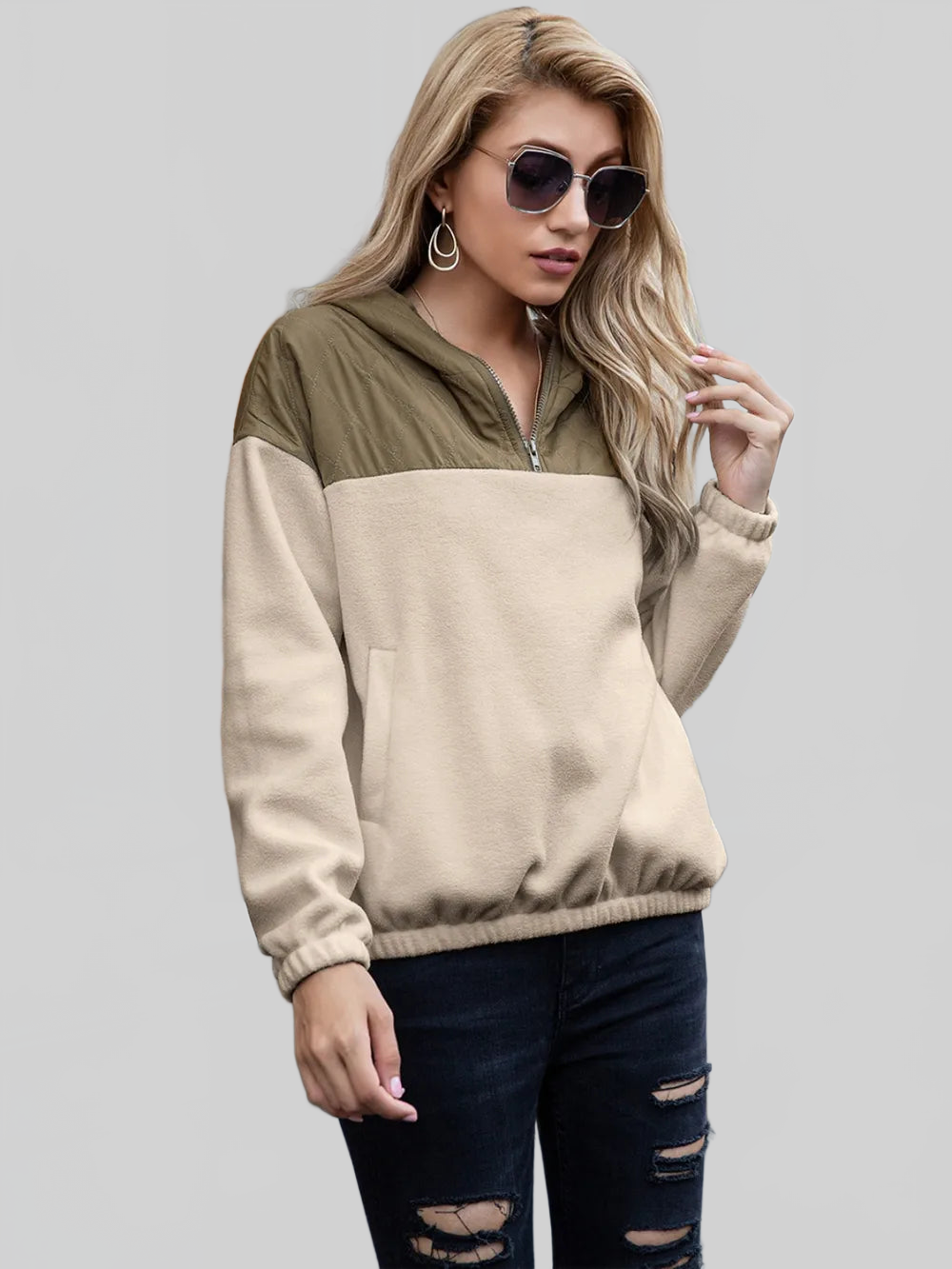 Ivy Lane Pocketed Color Block Quarter Zip Hoodie NicholesGifts