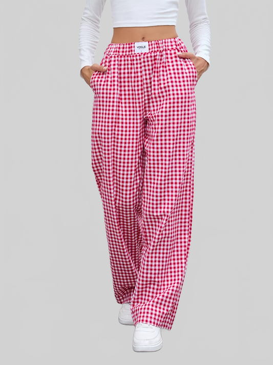 Women Plaid Wide Leg Casual Pants nicholesgifts
