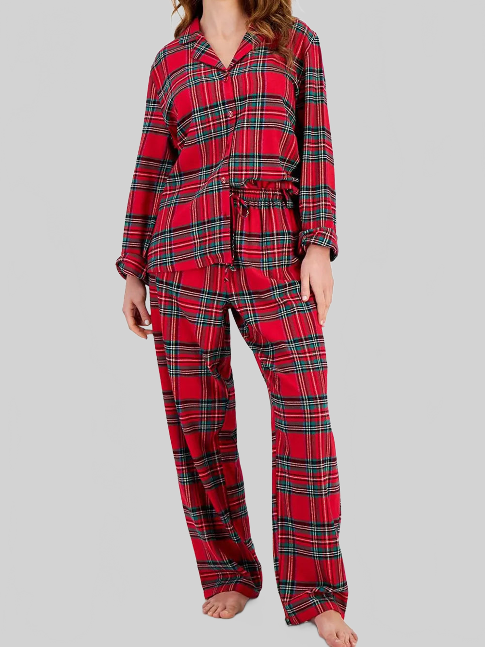 Plaid Collared Neck Button Up Top and Pants Lounge Set nicholesgifts