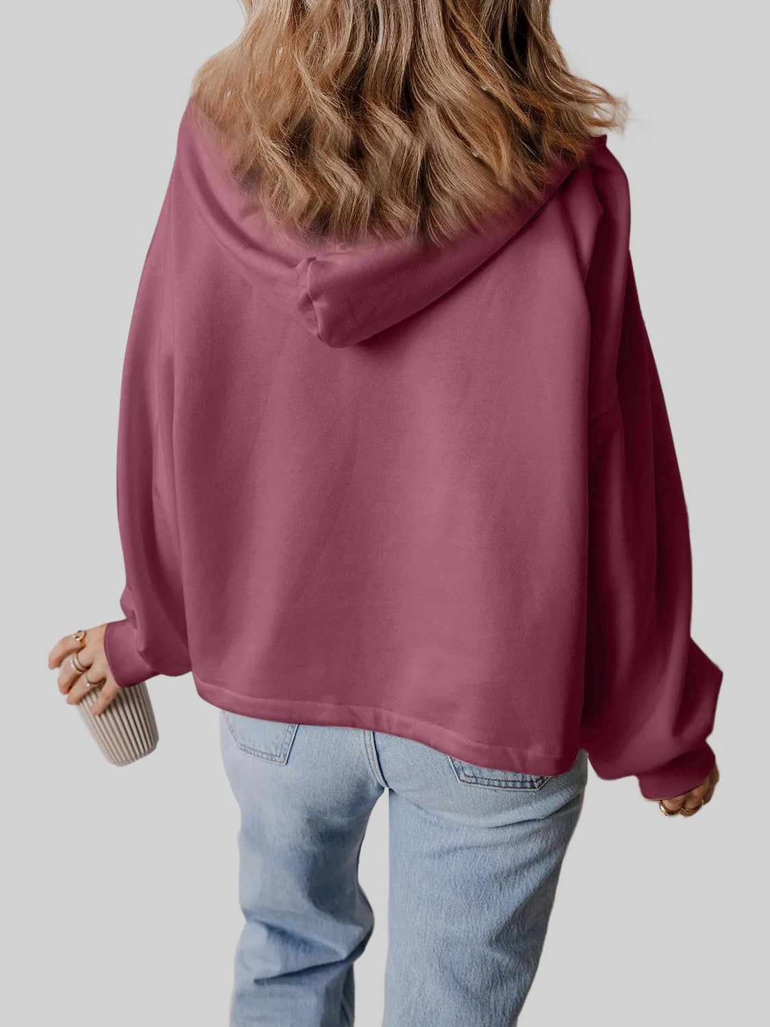 Pocketed Half Zip Dropped Shoulder Hoodie NicholesGifts
