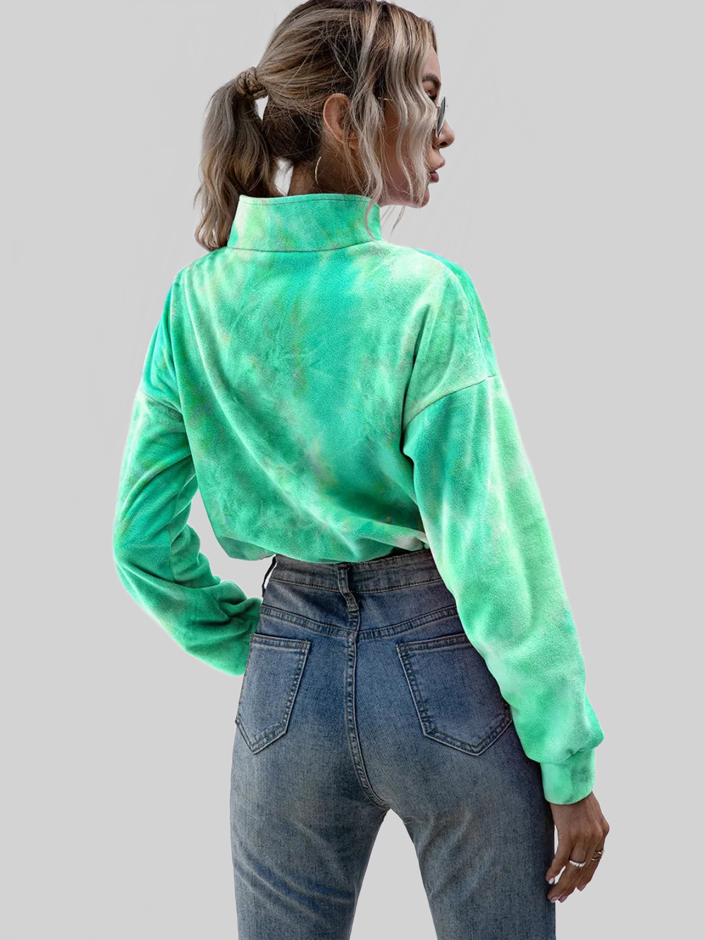 Women Ivy Lane Tie-Dye Quarter Zip Dropped Shoulder Sweatshirt nicholesgifts