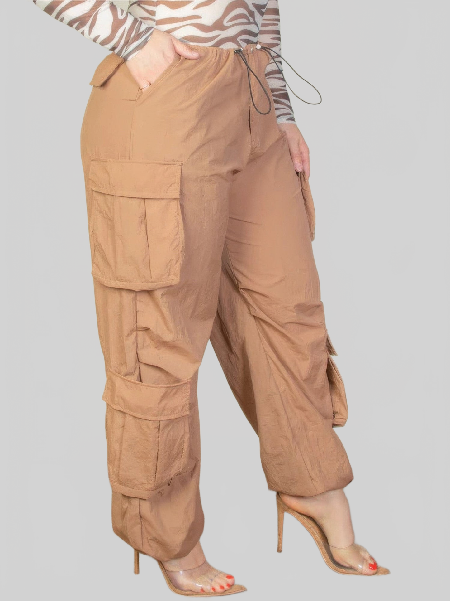 Plus Size Women Flap Pockets Drawstring Ruched Parachute Pants NicholesGifts