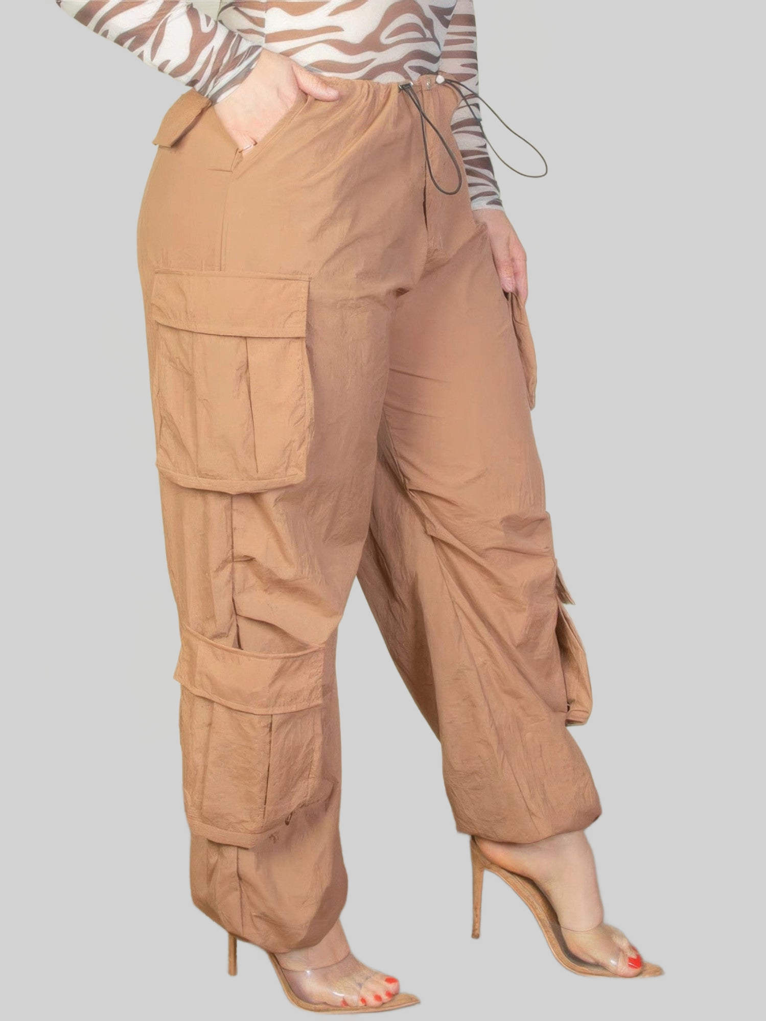 Plus Size Women Flap Pockets Drawstring Ruched Parachute Pants NicholesGifts