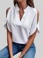 Notched Cold Shoulder Half Sleeve Blouse nicholesgifts