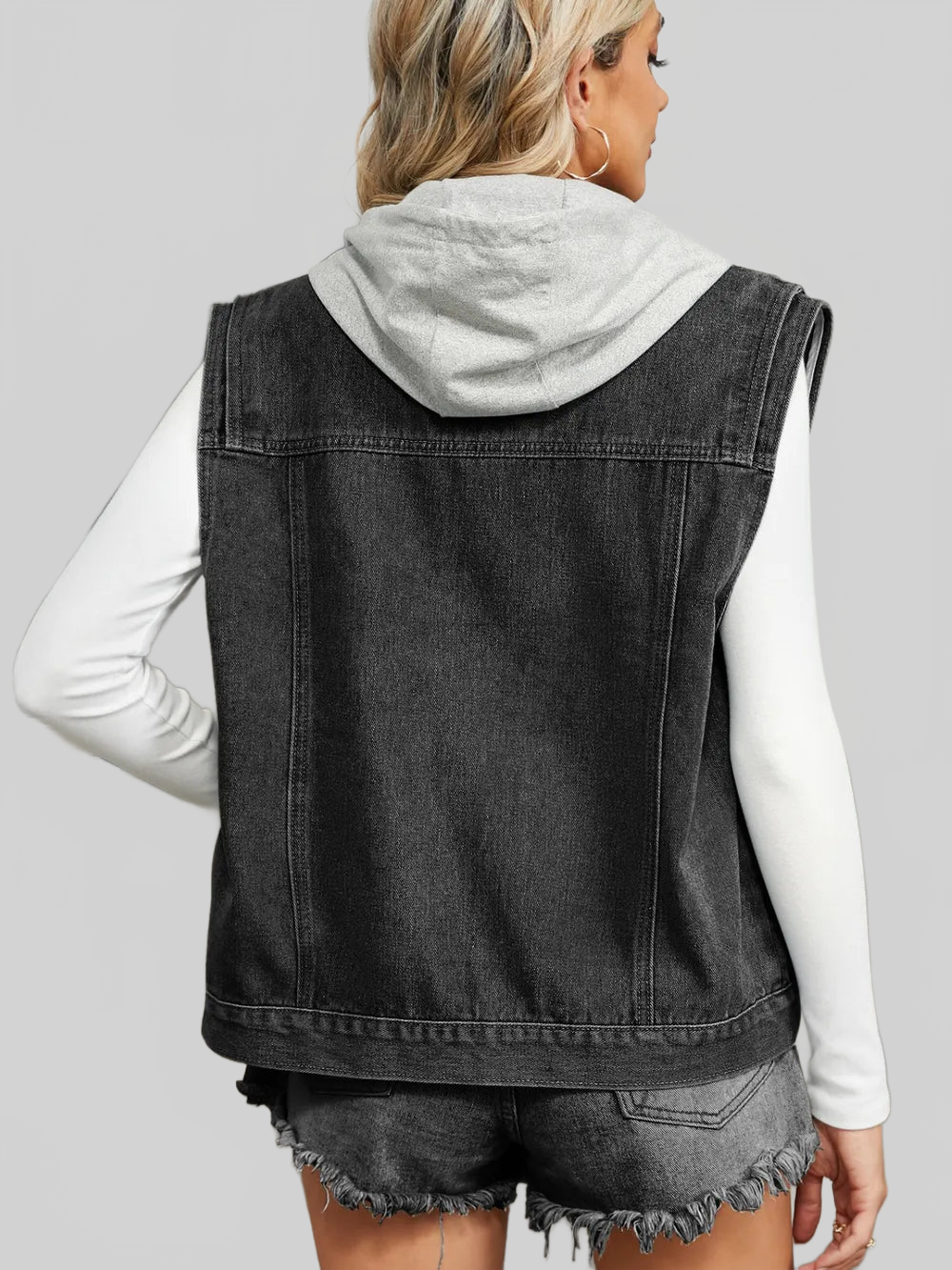 Pocketed Button Up Sleeveless Denim Jacket nicholesgifts