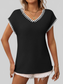 Women Contrast Trim V-Neck Short Sleeve Knit Top nicholesgifts