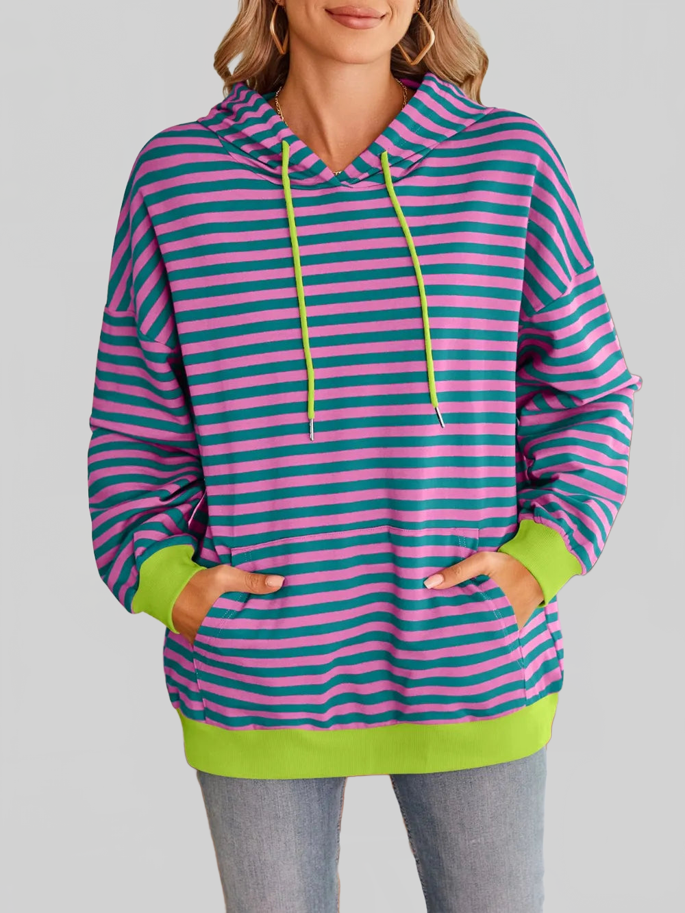 Lovelet Drawstring Striped Long Sleeve Hoodie NicholesGifts