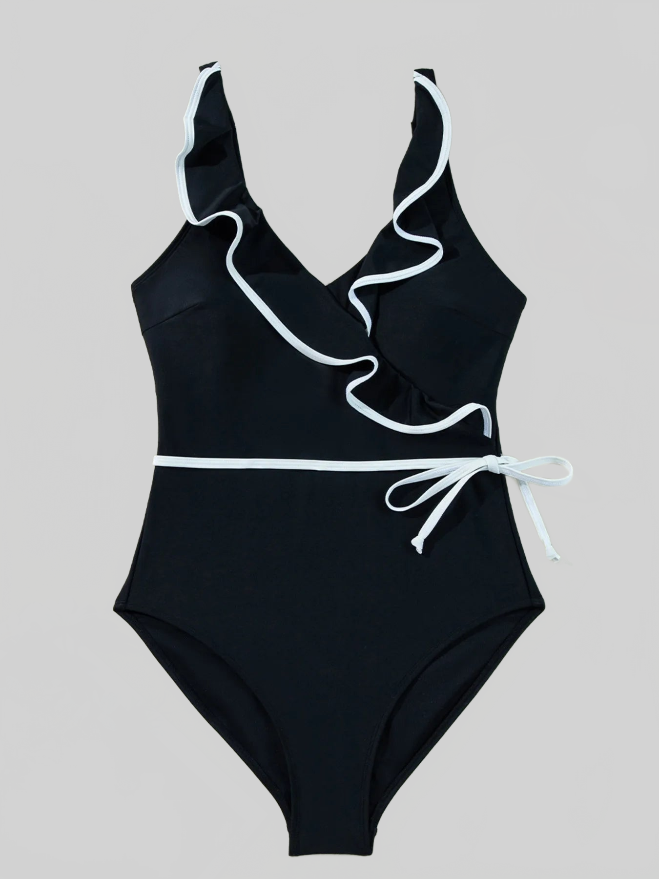Women Ruffle Trim V-Neck One-Piece Swimsuit nicholesgifts