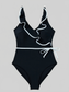 Women Ruffle Trim V-Neck One-Piece Swimsuit nicholesgifts