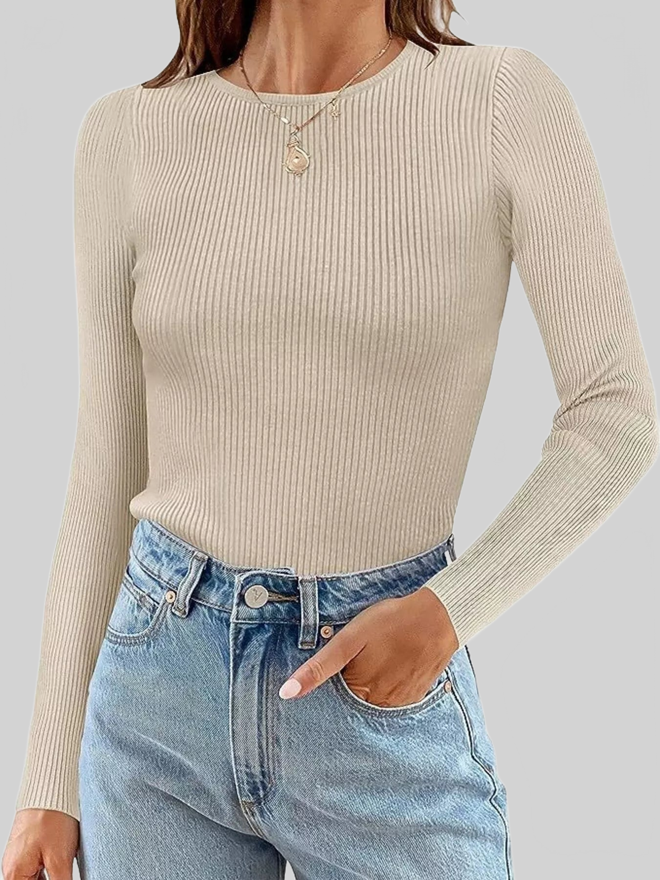 Ribbed Knit Slim Fit Long Sleeve T-Shirt nicholesgifts