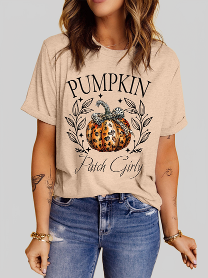 Pumpkin Graphic Round Neck Short Sleeve T-Shirt nicholesgifts