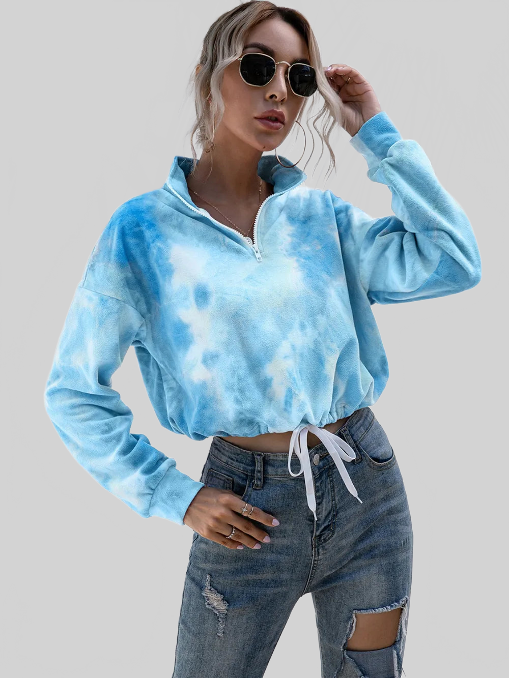Women Ivy Lane Tie-Dye Quarter Zip Dropped Shoulder Sweatshirt nicholesgifts