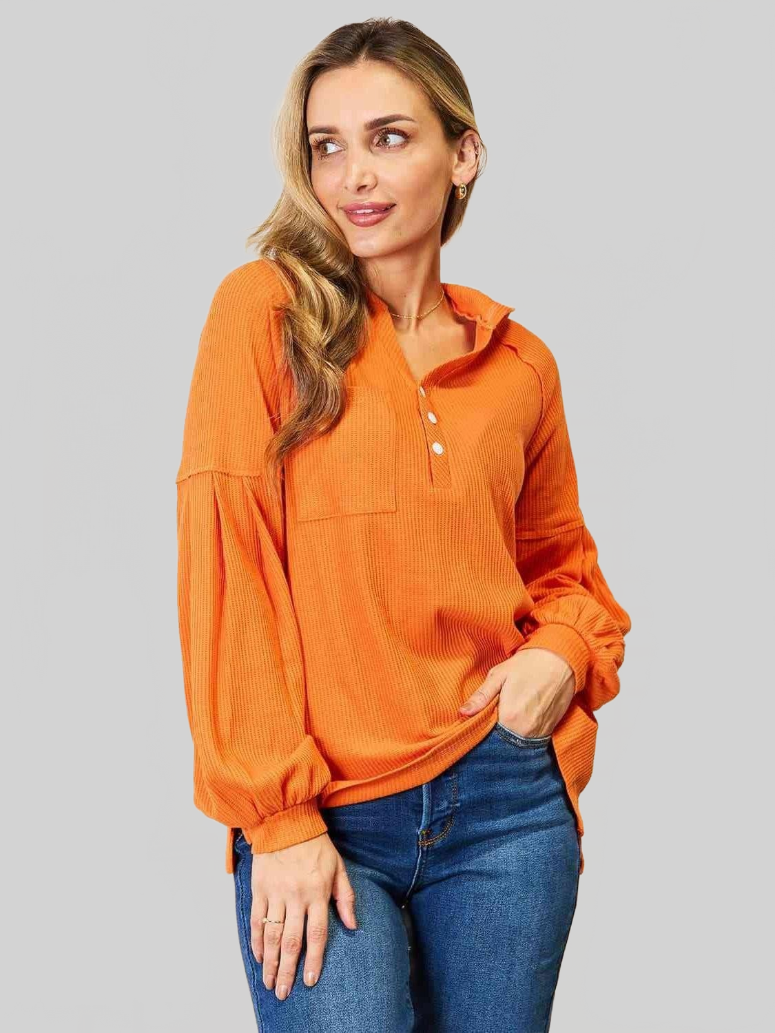 Women Basic Bae Side Slit Buttoned Waffle Knit Hoodie nicholesgifts