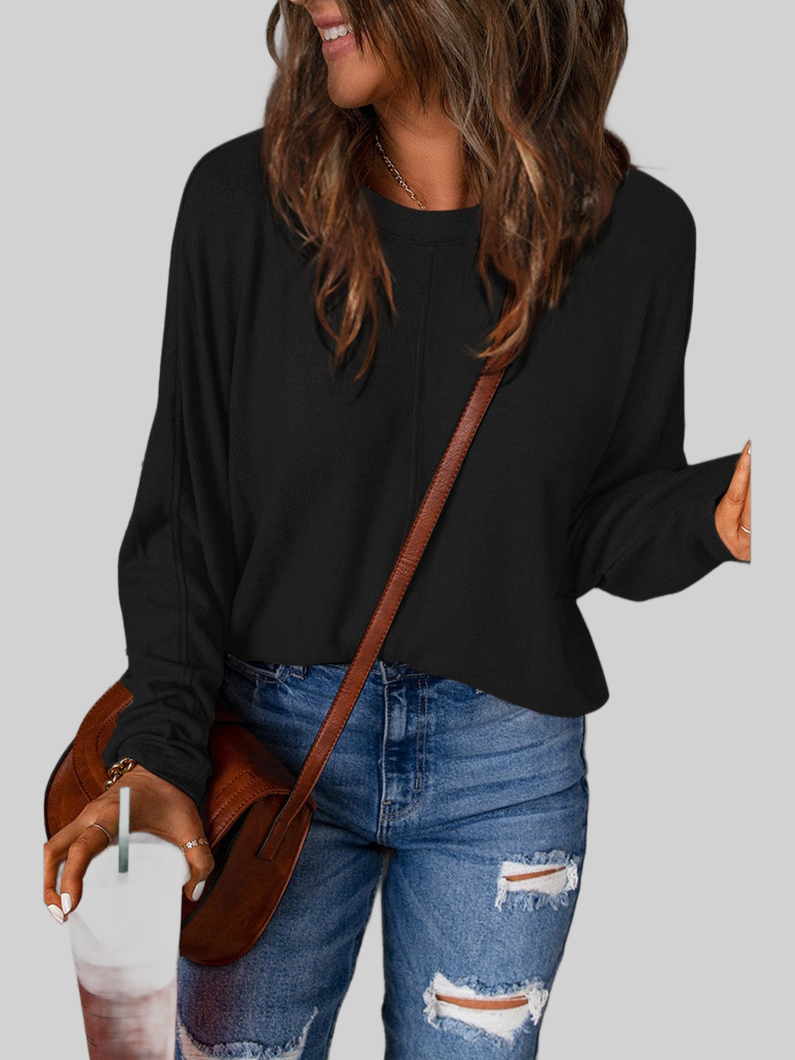Women Double Take Full Size Round Neck Long Sleeve T-Shirt NicholesGifts