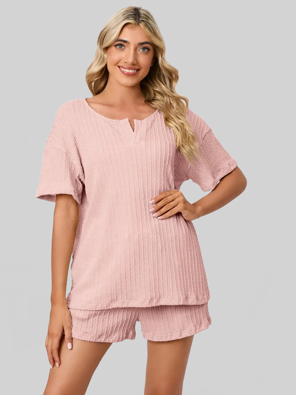 Notched Short Sleeve and Shorts Lounge Set nicholesgifts