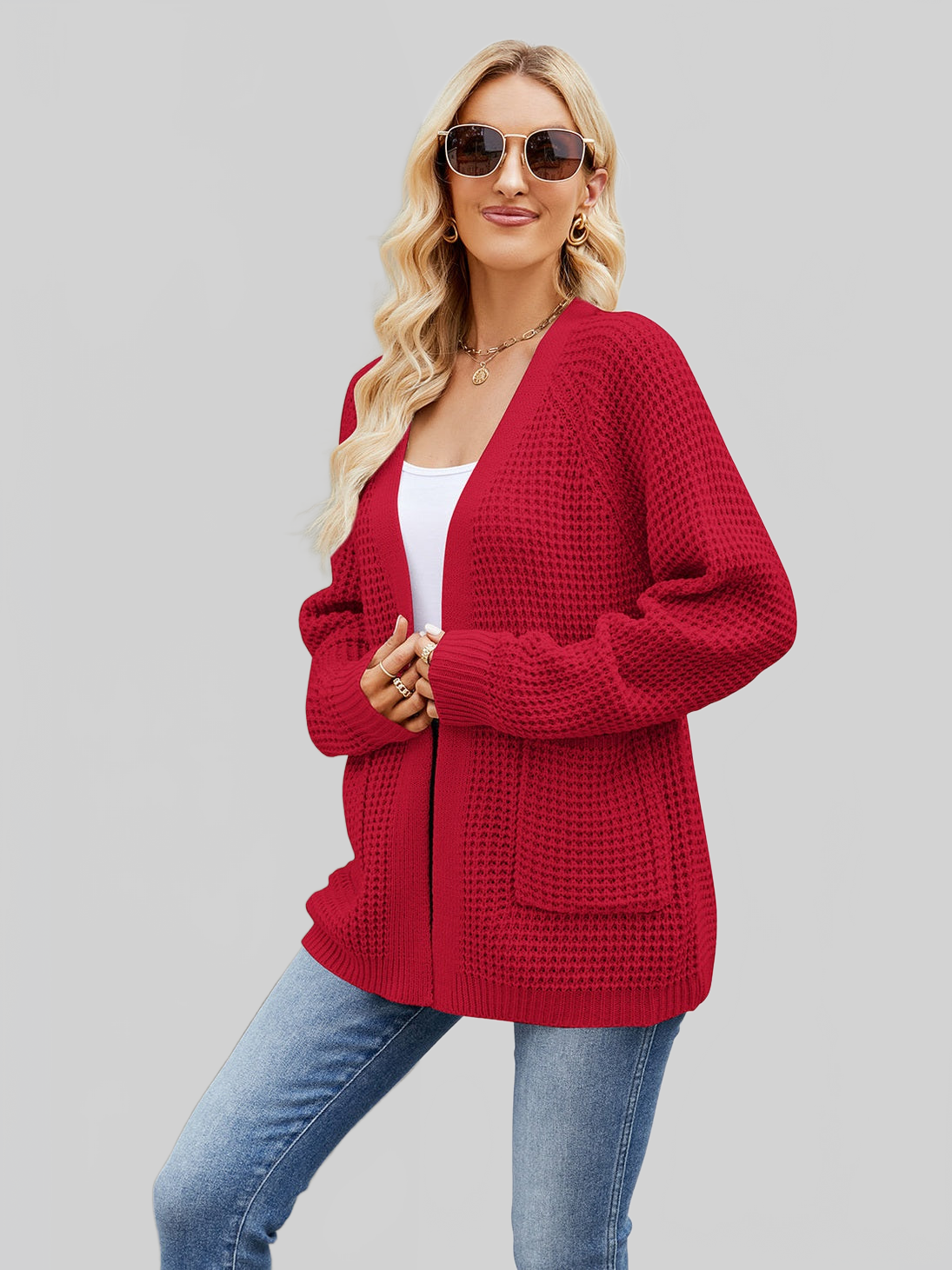 Women Open Front Long Sleeve Cardigan with Pockets nicholesgifts