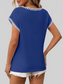 Women Contrast Trim V-Neck Short Sleeve Knit Top nicholesgifts