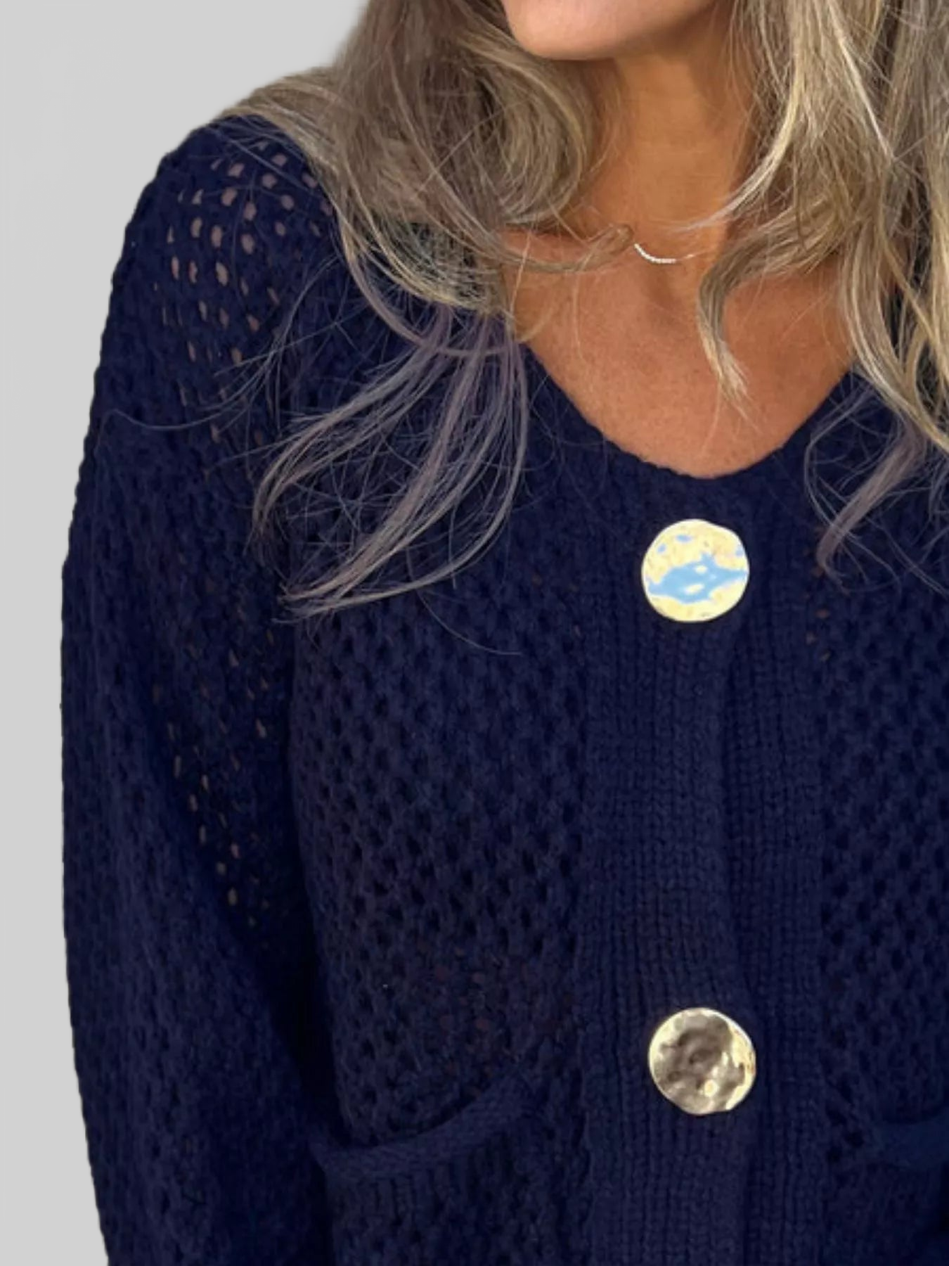 Crochet Button Up Long Sleeve Cardigan nicholesgifts