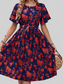 Perfee Printed Round Neck Short Sleeve Dress nicholesgifts