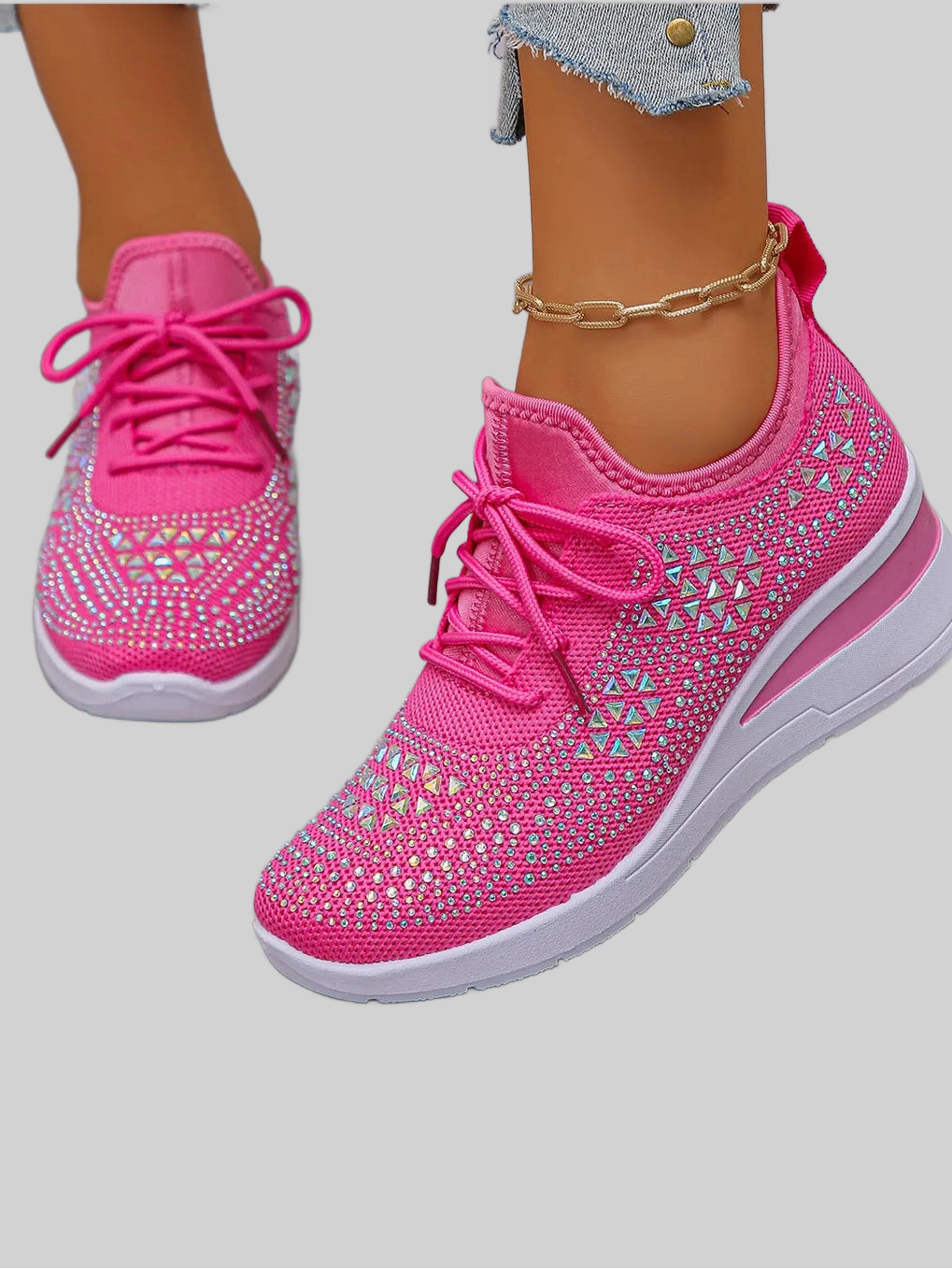 Women Breathable Mesh Rhinestone Wedge Athletic Sneakers NicholesGifts