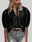 Women Eyelet Button Up Half Sleeve Blouse nicholesgifts