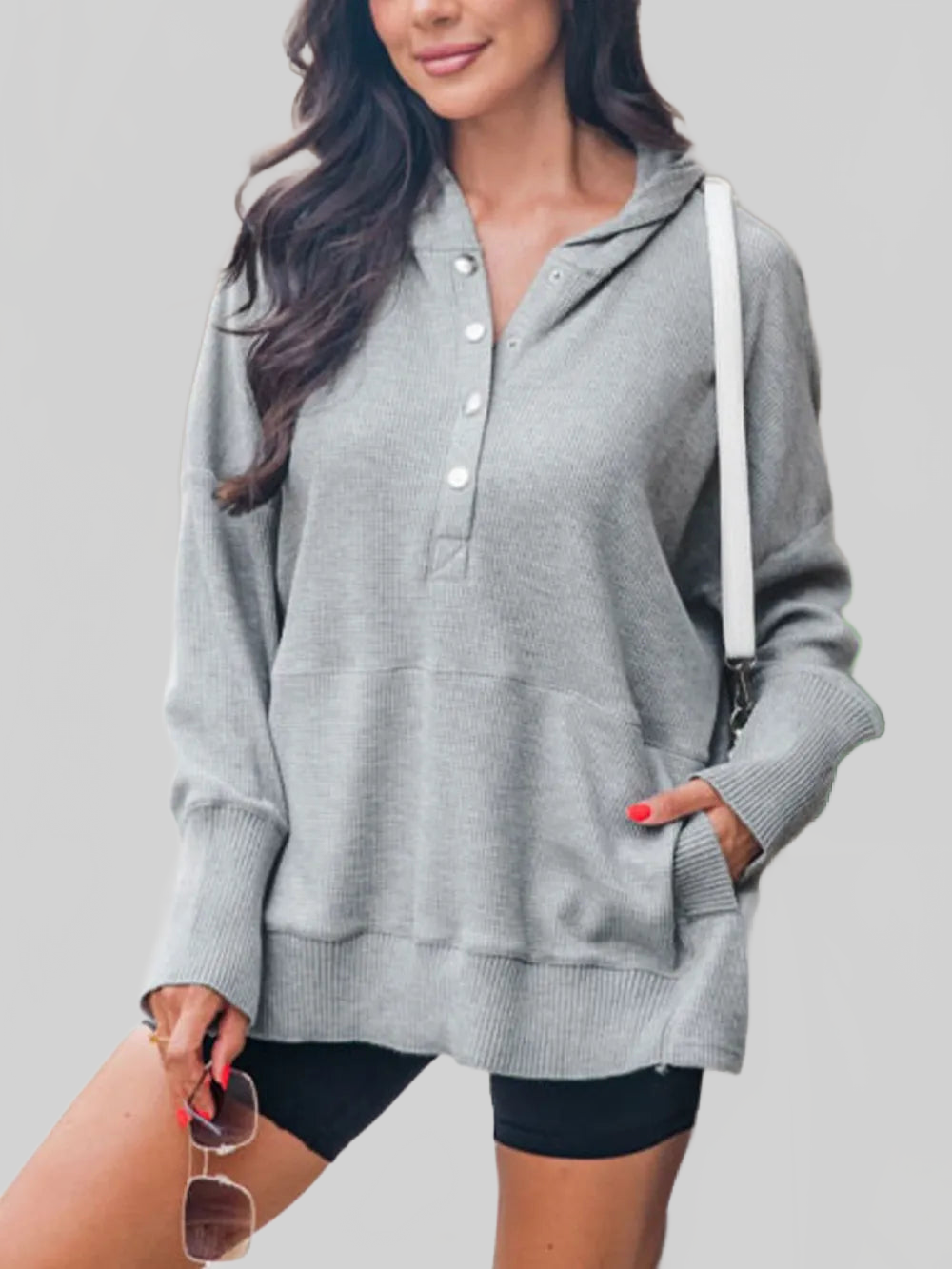 Perfee Half Snap Long Sleeve Hoodie NicholesGifts