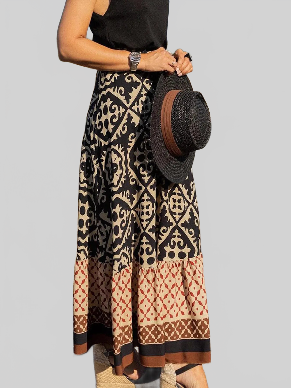 Geometric Elastic Waist Maxi Skirt nicholesgifts