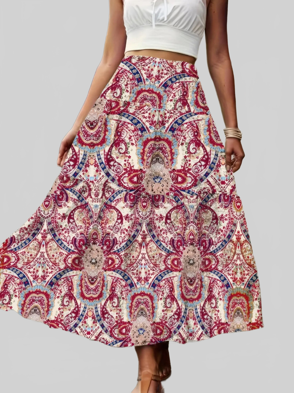 Smocked Printed High Waist Skirt nicholesgifts
