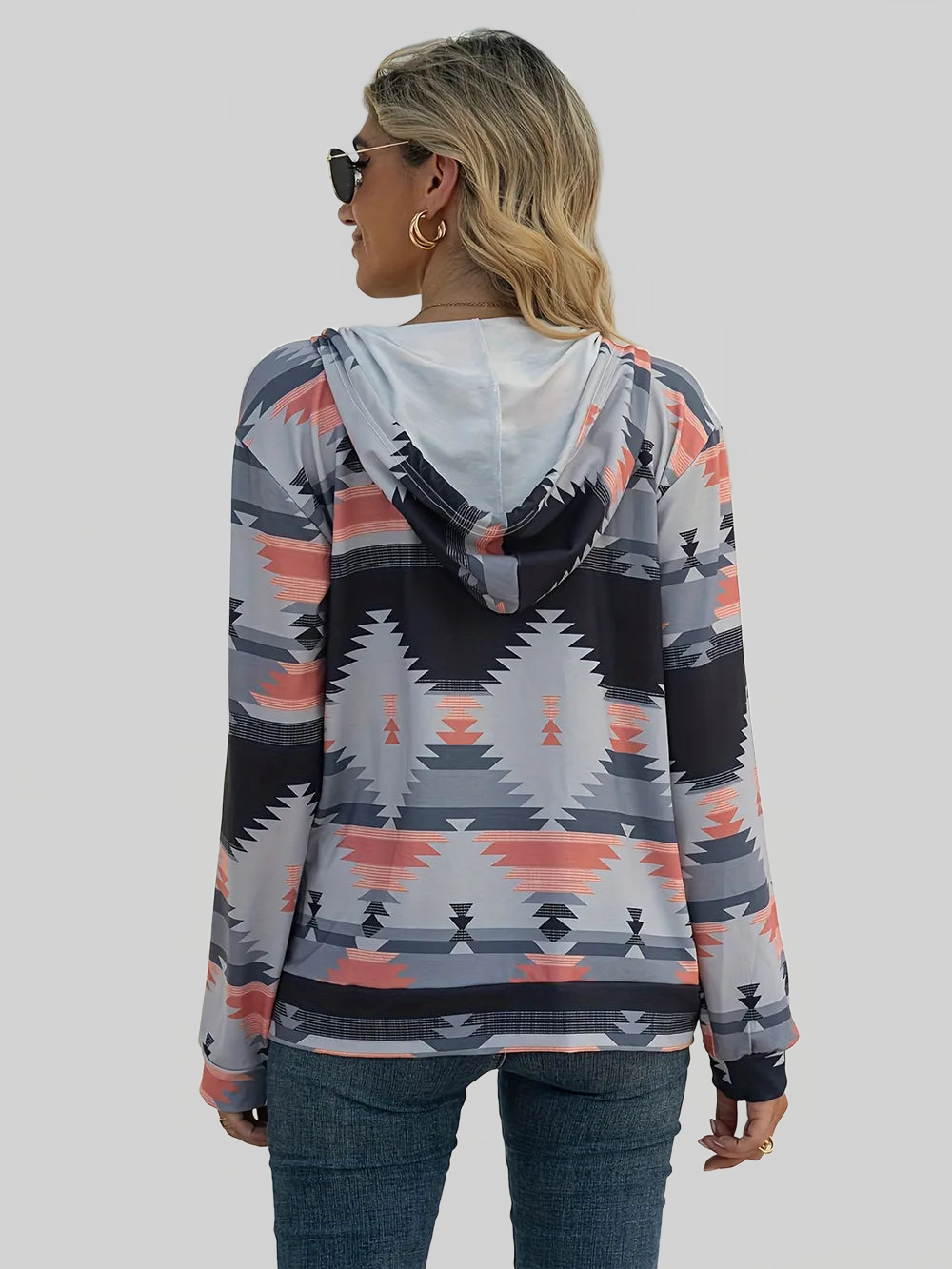 Geometric Zip Up Long Sleeve Hooded Jacket nicholesgifts