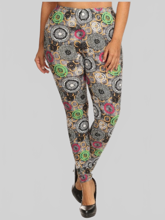 Plus Size Women Abstract Print, Full Length Leggings In A Slim Fitting Style With A Banded High Waist nicholesgifts