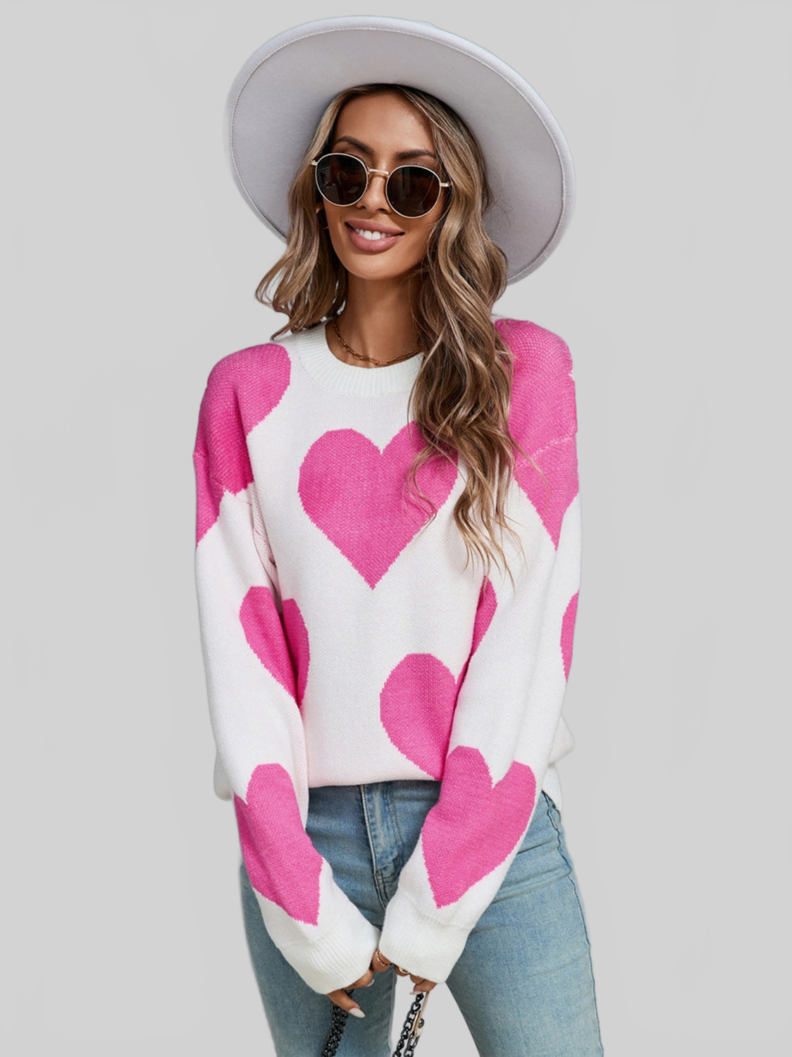 Women Angel Wings Contrast Heart Dropped Shoulder Long Sleeve Sweater NicholesGifts