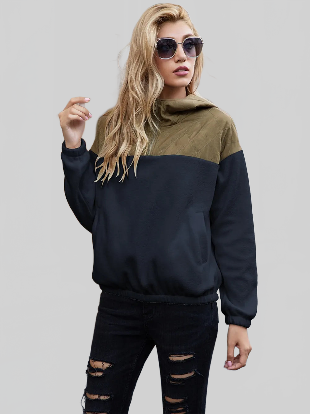 Ivy Lane Pocketed Color Block Quarter Zip Hoodie NicholesGifts