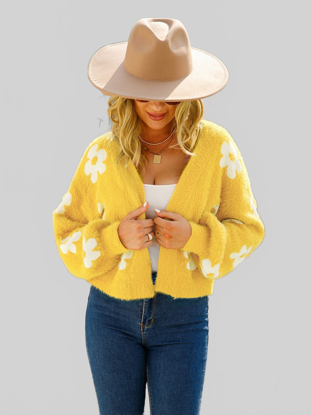 Angel Wings Floral Open Front Fuzzy Cardigan nicholesgifts