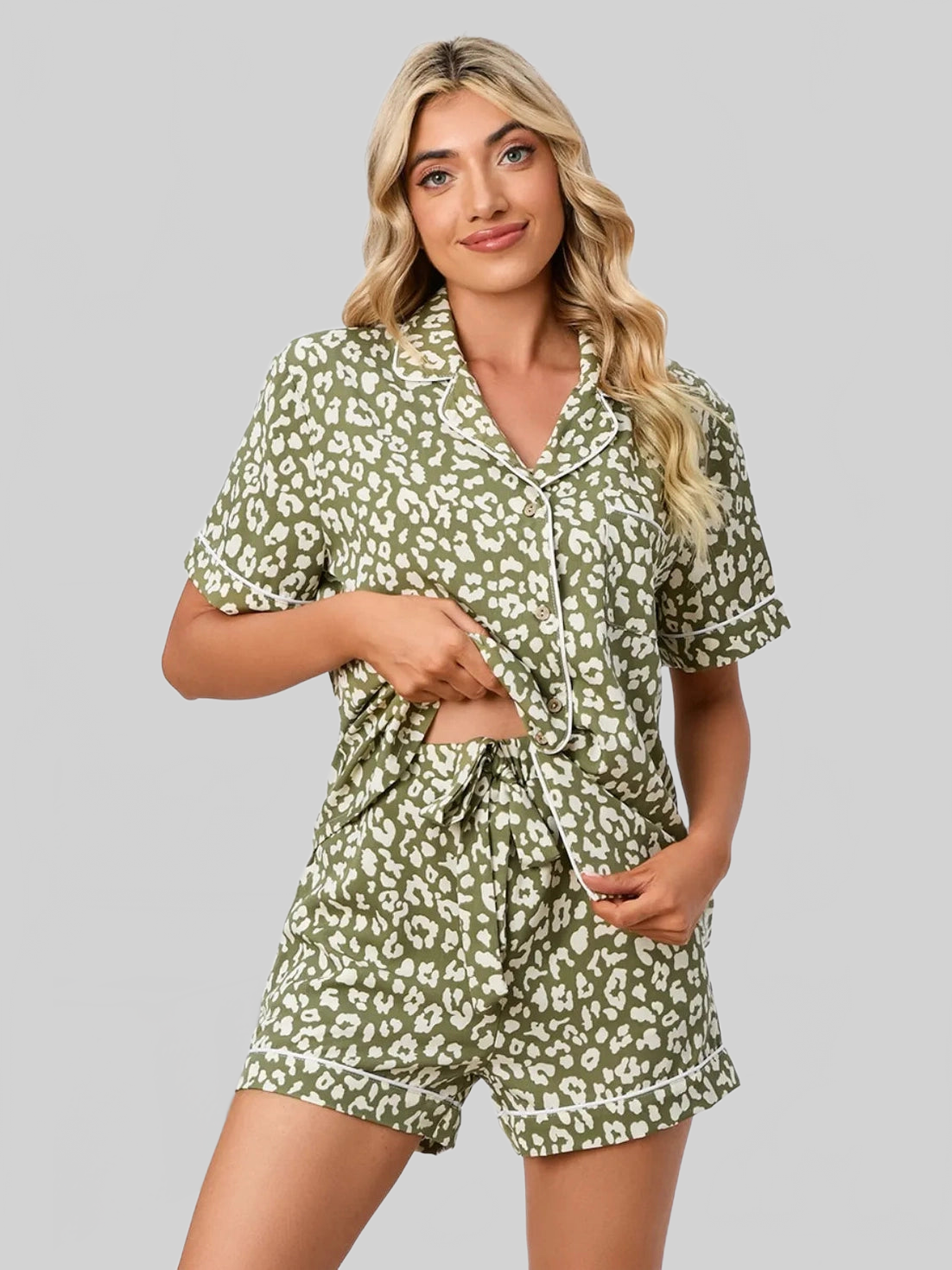 Full Size Leopard Short Sleeve Top and Shorts Lounge Set Plus Size nicholesgifts