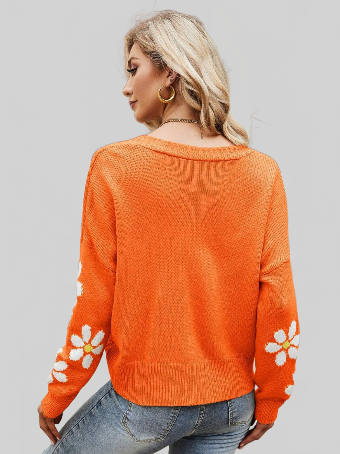 Floral Ribbed Trim Drop Shoulder Cardigan nicholesgifts