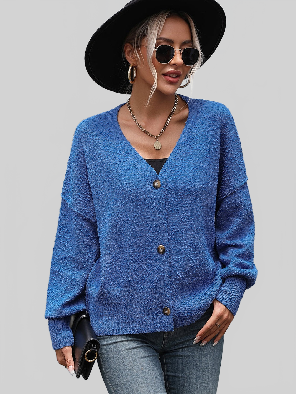 Button-Up Dropped Shoulder Cardigan Trendsi