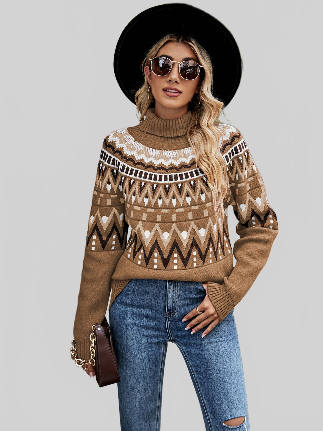 Turtleneck Ribbed Trim Pullover Sweater NicholesGifts