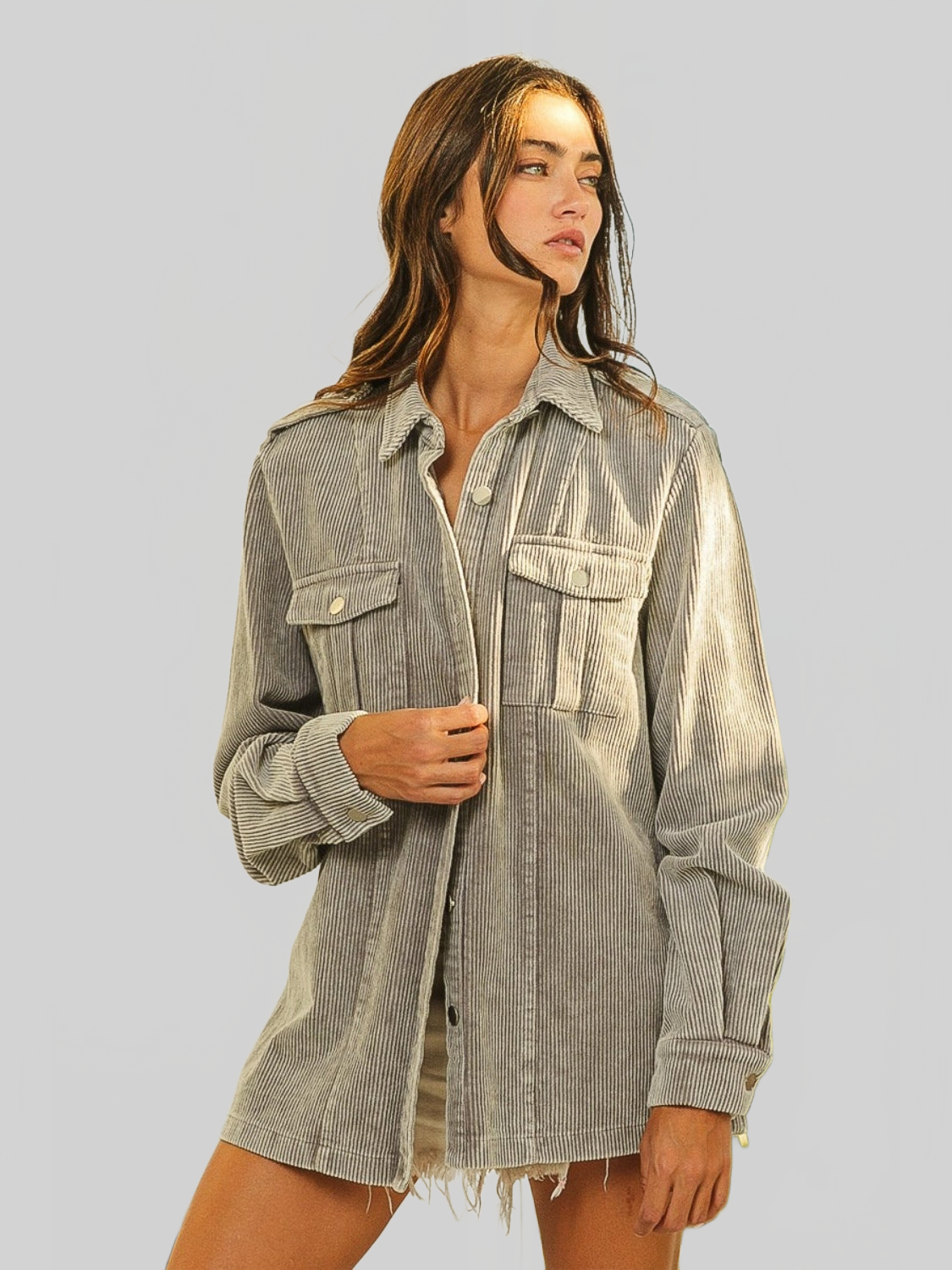 Women NicholesGifts Women BiBi Button Up Corduroy Shacket NicholesGifts