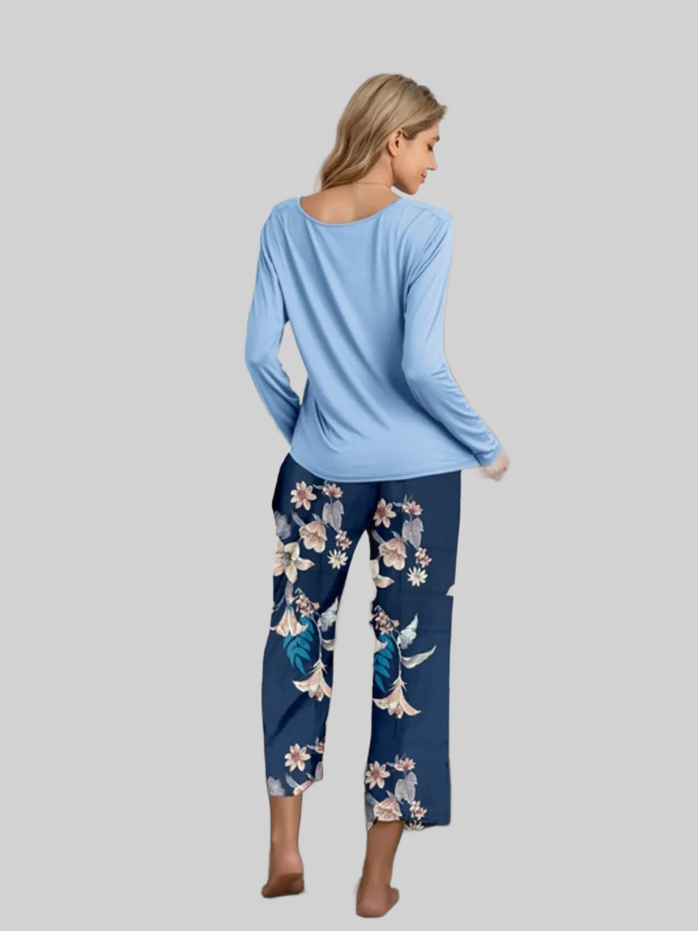Round Neck Top and Printed Pants Lounge Set nicholesgifts