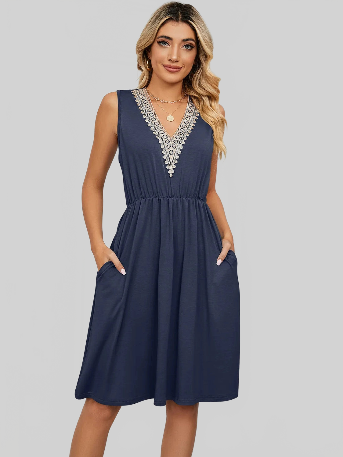 Pocketed V-Neck Wide Strap Dress nicholesgifts