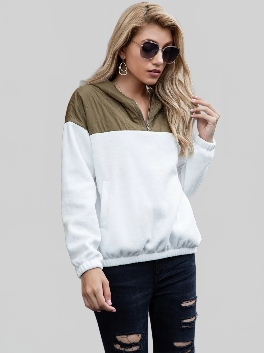 Ivy Lane Pocketed Color Block Quarter Zip Hoodie NicholesGifts